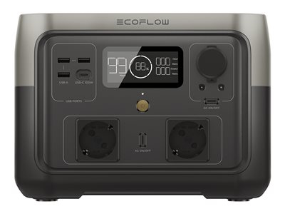 EcoFlow RIVER 2 Max - Centrale électrique portable - AC 220-240/ DC 11-50/12/24 V - 1000 Watt - phosphate de fer et de lithium - 512 Wh - Wi-Fi, Bluetooth - connecteurs de sortie : 9 - Europe