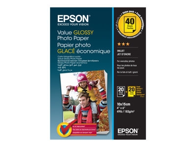 Epson Value Photo Paper Glossy - Brillant - 100 x 150 mm 20 feuille(s) papier photo (pack de 2) - pour Expression Home HD XP-15000; Expression Premium XP-900, XP-900 Stickers
