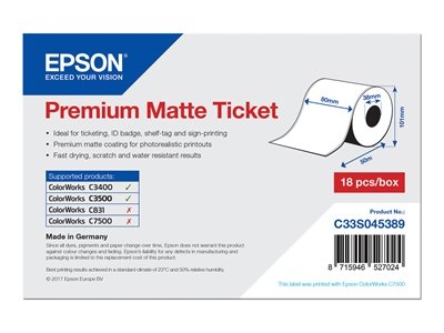 Epson Premium - Mat - Rouleau (8 cm x 50 m) 1 rouleau(x) tickets - pour Epson GP-C831, TM-C3400; ColorWorks CW-C4000, TM-C7500; TM C3400, C3500