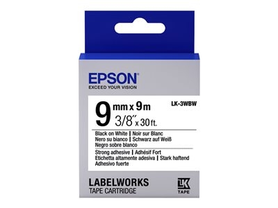Epson LabelWorks LK-3WBW - Noir sur blanc - Rouleau (0,9 cm x 9 m) 1 cassette(s) bande d'étiquettes - pour LabelWorks LW-1000, 300, 400, 600, 700, 900, K400, Z5000, Z5010, Z700, Z710, Z900