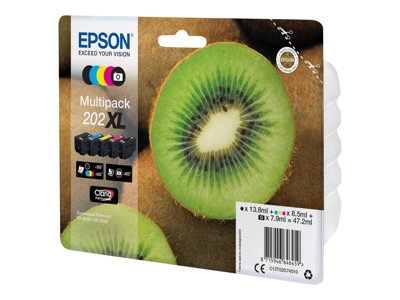 Epson 202XL Multipack - Pack de 5 - 47.2 ml - XL - noir, jaune, cyan, magenta, photo noire - original - emballage coque avec alarme radioélectrique/ acoustique - cartouche d'encre - pour Expression Premium XP-6000, XP-6005