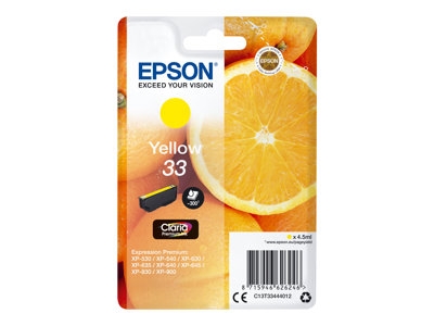 Epson 33 - 4.5 ml - jaune - original - emballage coque avec alarme radioélectrique/ acoustique - cartouche d'encre - pour Expression Home XP-635, 830; Expression Premium XP-530, 540, 630, 635, 640, 645, 830, 900