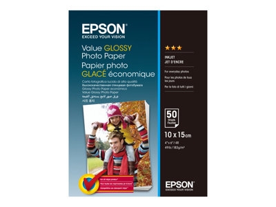 Epson Value - Brillant - 100 x 150 mm - 183 g/m² - 50 feuille(s) papier photo - pour Epson L382, L386, L486; Expression Home HD XP-15000; Expression Premium XP-900