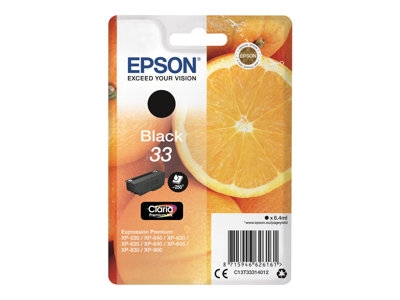 Epson 33 - 6.4 ml - noir - original - emballage coque avec alarme radioélectrique/ acoustique - cartouche d'encre - pour Expression Home XP-635, 830; Expression Premium XP-530, 540, 630, 635, 640, 645, 830, 900