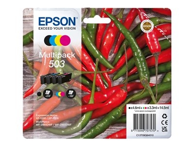 Epson 503 Multipack - Pack de 4 - noir, jaune, cyan, magenta - original - emballage coque avec alarme radioélectrique/ acoustique - cartouche d'encre - pour Expression Home XP-5200, XP-5205; WorkForce WF-2960DWF, WF-2965DWF