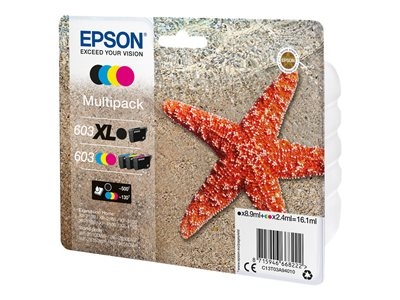 Epson 603 Multipack - Pack de 4 - noir, jaune, cyan, magenta - original - emballage coque avec alarme radioélectrique/ acoustique - cartouche d'encre - pour Expression Home XP-2150, 2155, 3150, 3155, 4150, 4155; WorkForce WF-2820, 2840, 2845, 2870