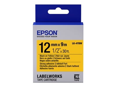 Epson LabelWorks LK-4YBW - Noir sur jaune - Rouleau (1,2 cm x 9 m) 1 cassette(s) bande d'étiquettes - pour LabelWorks LW-1000, 300, 400, 600, 700, 900, K400, Z5000, Z5010, Z700, Z710, Z900