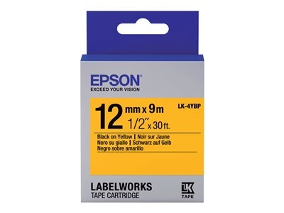 Epson LK-4YBP - Noir sur jaune - Rouleau (1,2 cm x 9 m) 1 cassette(s) bande d'étiquettes - pour LabelWorks LW-1000, 300, 400, 600, 700, 900, K400, Z5000, Z5010, Z700, Z710, Z900