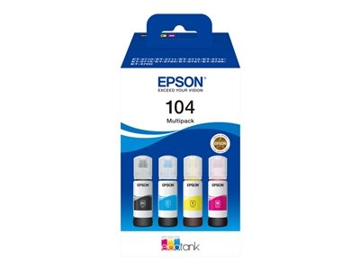 Epson EcoTank 104 - Pack de 4 - noir, jaune, cyan, magenta - original - recharge d'encre - pour EcoTank ET-1810, 2715, 2721, 2810, 2811, 2812, 2814, 2815, 2820, 2821, 2825, 2826, 4800