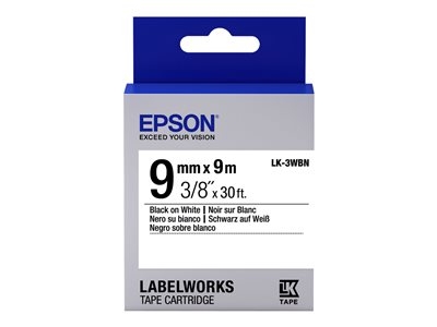 Epson LabelWorks LK-3WBN - Noir sur blanc - Rouleau (0,9 cm x 9 m) 1 cassette(s) bande d'étiquettes - pour LabelWorks LW-1000, 300, 400, 600, 700, 900, K400, Z5000, Z5010, Z700, Z710, Z900