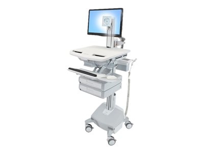 Ergotron - Chariot - pour écran LCD/équipement PC - médical - aluminium, acier zingué, plastique haute qualité - gris, blanc, aluminium poli - Taille d'écran : jusqu'à 24 pouces - sortie : CA 230 V - 40 Ah - lithium - Conformité TAA