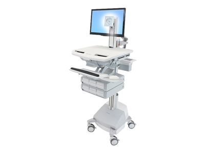 Ergotron - Chariot - pour écran LCD/équipement PC - médical - aluminium, acier zingué, plastique haute qualité - gris, blanc, aluminium poli - Taille d'écran : jusqu'à 24 pouces - sortie : CA 230 V - 66 Ah - Acide de plomb - Conformité TAA
