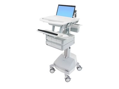 Ergotron - Chariot - architecture ouverte - pour Ordinateur portable / clavier / souris - médical - aluminium, acier zingué, plastique haute qualité - gris, blanc, aluminium poli - Taille d'écran : largeur 17,3 pouces - sortie : CA 230 V - 66 Ah - Acide de plomb - Conformité TAA