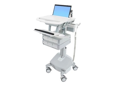 Ergotron - Chariot - architecture ouverte - pour Ordinateur portable / clavier / souris - médical - aluminium, acier zingué, plastique haute qualité - gris, blanc, aluminium poli - Taille d'écran : largeur 17,3 pouces - sortie : CA 230 V - 40 Ah - phosphate de fer et de lithium - Conformité TAA
