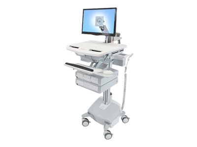 Ergotron - Chariot - architecture ouverte - pour écran LCD/équipement PC - médical - aluminium, acier zingué, plastique haute qualité - gris, blanc, aluminium poli - Taille d'écran : jusqu'à 24 pouces - sortie : CA 230 V - 40 Ah - lithium - Conformité TAA
