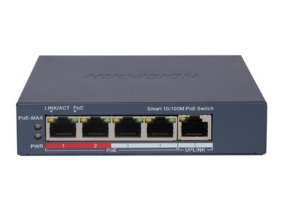 Hikvision DS-3E1105P-EI - Commutateur - intelligent - 4 x 10/100 (4 PoE) + 1 x 10/100 - de bureau - High PoE / PoE+ (60 W)