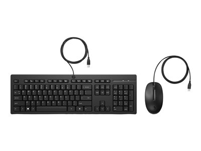 HP 225 - Ensemble clavier et souris - ambidextre, disposition en 3 zones, course de touche standard - 100% - full size - USB - QWERTY - Anglais international - noir