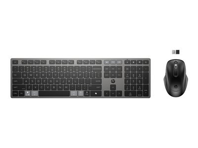 HP 725 - Ensemble clavier et souris - multi-appareils, rechargeable, alimenté par SuperCapacitor - full size - sans fil - Bluetooth, 2.4 GHz - QWERTY - Anglais - noir tombée de nuit - Smart Buy