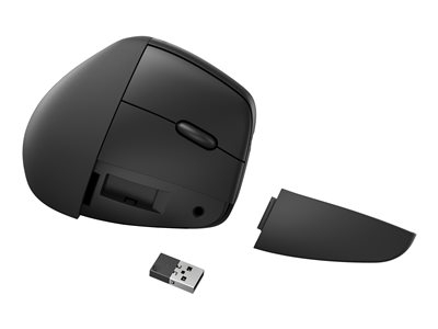 HP 925 - Souris verticale - ergonomique - 6 boutons - sans fil - Bluetooth 5.3, 2.4 GHz - récepteur sans fil USB - noir - emballage 100 % papier