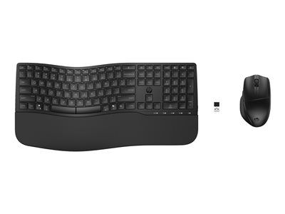 HP 685 - Ensemble clavier et souris - bi-mode, agencement à 3 zones, multi-appareils, 23 touches programmables, détection automatique du système d'exploitation, déplacement des touches à profil bas - full size - sans fil - Bluetooth, 2.4 GHz - AZERTY - Belge - noir - Smart Buy