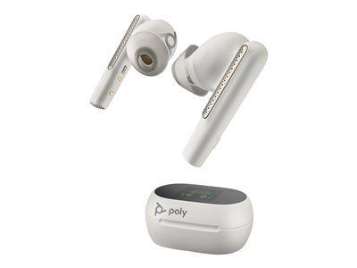 HP Poly Voyager Free 60+ UC M - Écouteurs sans fil avec micro - intra-auriculaire - Bluetooth - Suppresseur de bruit actif - USB-C via un adaptateur Bluetooth - blanc sable - Certifié pour Microsoft Teams