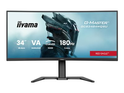 iiyama G-MASTER Red Eagle GCB3484WQSU-B1 - Écran LED - jeux - incurvé - 34" (31.4" visualisable) - 3440 x 1440 UWQHD @ 180 Hz - VA - 500 cd/m² - 4000:1 - 0.4 ms - 2xHDMI, DisplayPort, 2xUSB-C, 2xUSB - haut-parleurs - noir