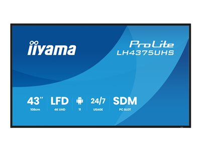 iiyama ProLite LH4375UHS-B2AG - Classe de diagonale 43" (42.5" visualisable) écran LCD rétro-éclairé par LED - signalisation numérique - avec lecteur multimédia intégré, SDM Slot PC - 4K UHD (2160p) 3840 x 2160 - noir (cadre), finition matte