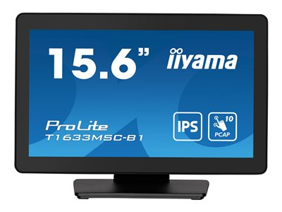 iiyama ProLite T1633MSC-B1 - Écran LED - 15.6" - écran tactile - 1920 x 1080 Full HD (1080p) @ 60 Hz - IPS - 450 cd/m² - 1000:1 - 5 ms - HDMI, DisplayPort - haut-parleurs - noir, finition matte