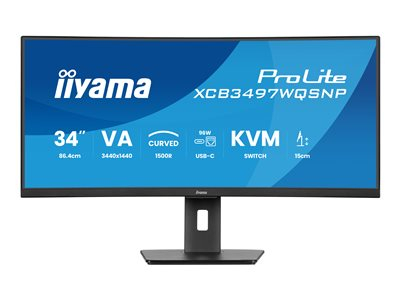 iiyama ProLite XCB3497WQSNP-B1 - Écran LED - incurvé - 34" - 3440 x 1440 UWQHD @ 120 Hz - VA - 350 cd/m² - 3000:1 - 0.4 ms - HDMI, DisplayPort, USB-C - haut-parleurs - noir mat