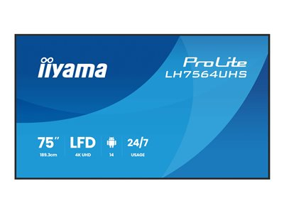 iiyama ProLite LH7564UHS-B1AG - Classe de diagonale 75" (74.5" visualisable) écran LCD rétro-éclairé par LED - signalisation numérique - avec lecteur multimédia SoC intégré - 4K UHD (2160p) 3840 x 2160 - cadre noir avec finition mate