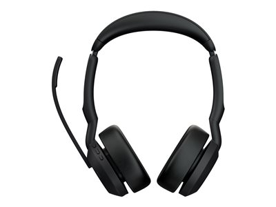 Jabra Evolve2 55 UC Stereo - Micro-casque - sur-oreille - Bluetooth - sans fil - Suppresseur de bruit actif - USB-C, USB-A - noir - avec support de chargement - certifié Zoom, Cisco Webex Certified, Optimisé pour la CU, Certifié Alcatel-Lucent, Certifié Avaya, Certifié Unify, Certifié MFi, Certifié Google Meet, Certifié Amazon Chime, Certifié Google Fast Pair