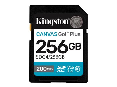 Kingston Canvas Go! Plus - Carte mémoire flash - 256 Go - Video Class V30 / UHS-I U3 / Class10 - SDXC UHS-I