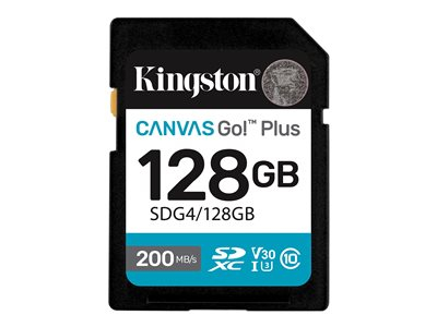 Kingston Canvas Go! Plus - Carte mémoire flash - 128 Go - Video Class V30 / UHS-I U3 / Class10 - SDXC UHS-I