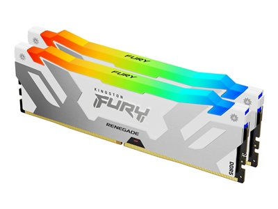 Kingston FURY Renegade RGB - DDR5 - kit - 32 Go: 2 x 16 Go - DIMM 288 broches - 7600 MT/s / PC5-60800 - CL38 - 1.45 V - mémoire sans tampon - on-die ECC - blanc et argent