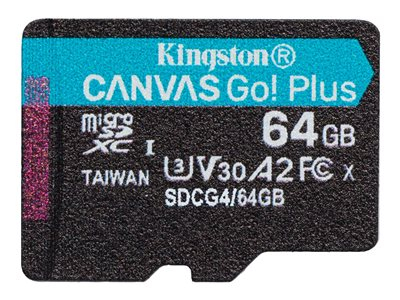 Kingston Canvas Go! Plus - Carte mémoire flash - 64 Go - A2 / Video Class V30 / UHS-I U3 / Class10 - microSDXC UHS-I