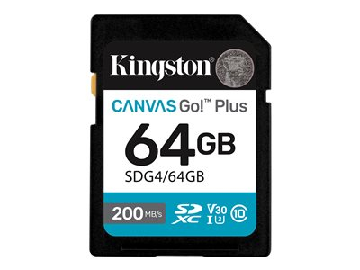 Kingston Canvas Go! Plus - Carte mémoire flash - 64 Go - Video Class V30 / UHS-I U3 / Class10 - SDXC UHS-I