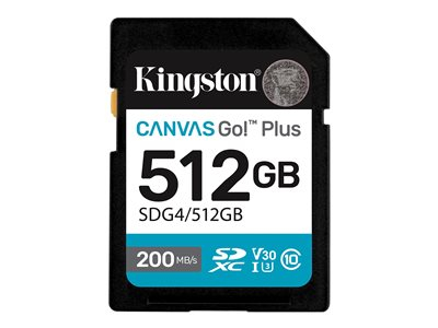 Kingston Canvas Go! Plus - Carte mémoire flash - 512 Go - Video Class V30 / UHS-I U3 / Class10 - SDXC UHS-I