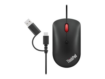Lenovo ThinkPad Compact - Souris - droitiers et gauchers - optique - 4 boutons - filaire - USB, USB-C - noir corbeau - OEM