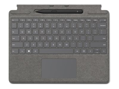Microsoft Clavier Signature pour Surface Pro - Clavier - avec accéléromètre, trackpad, plateau de rangement et de chargement du Surface Slim Pen 2 - QWERTY - R.-U. - platine - avec Slim Pen 2 - pour Surface Pro 8, Pro 9