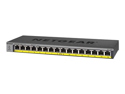 NETGEAR GS116LP - Commutateur - 16 x 10/100/1000 (PoE+) - de bureau, Montable sur rack, fixation murale - PoE+ (76 W) - Tension CC