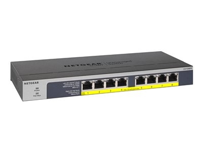 NETGEAR GS108LP - Commutateur - 8 x 10/100/1000 (PoE+) - de bureau, Montable sur rack, fixation murale - PoE+ (60 W) - Tension CC