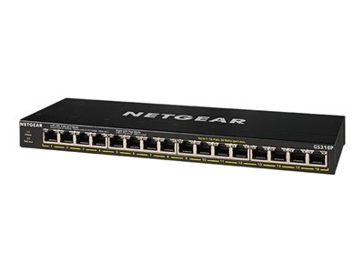 NETGEAR GS316P - Commutateur - non géré - 16 x 10/100/1000 (PoE+) - de bureau, fixation murale - PoE+ (115 W)