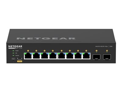 NETGEAR M4250-8G2XF-PoE+ - Commutateur - C3 - Géré - 8 x 10/100/1000 (8 PoE+) + 2 x 10 Gigabit SFP+ - flux d'air côte à côte - de bureau - PoE+ (220 W)