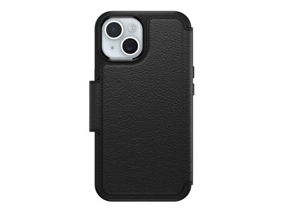 OtterBox Strada Series - Étui à rabat pour téléphone portable - compatibilité avec MagSafe - cuir - ombre (noir) - pour Apple iPhone 15