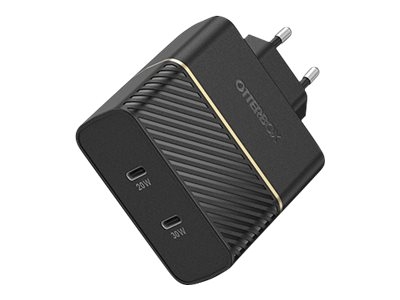 OtterBox Wall Charger - Adaptateur secteur - 50 Watt - 3 A - PD 3.0, USB BC 1.2 - 2 connecteurs de sortie (USB-C) - noir scintillant