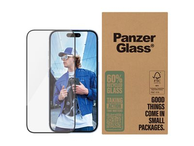 PanzerGlass - Protection d'écran pour téléphone portable - coupe ultra-large - verre - couleur de cadre noir - pour Apple iPhone 15, 16