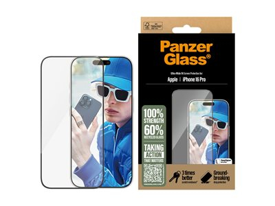 PanzerGlass - Protection d'écran pour téléphone portable - coupe ultra-large - verre - couleur de cadre noir - pour Apple iPhone 16 Pro