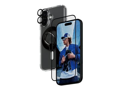 PanzerGlass - 4-in-1 Pack - coque de protection pour téléphone portable - ajustement ultra-large avec EasyAligner - compatibilité avec MagSafe - plastique recyclé - avec Protecteur d'écran, protecteur d'objectif et support magnétique - pour Apple iPhone 16