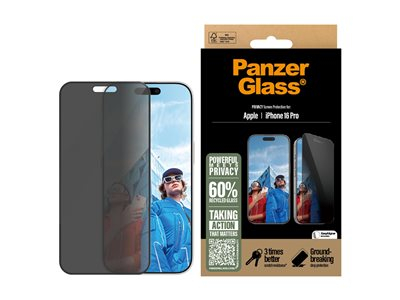 PanzerGlass - Protection d'écran pour téléphone portable - coupe ultra-large - verre - avec filtre de confidentialité - à double sens - couleur de cadre noir - pour Apple iPhone 16 Pro