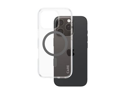 CARE by PanzerGlass Urban Combat - Coque de protection pour téléphone portable - compatibilité avec MagSafe - revêtement oléophobe, polyuréthanne thermoplastique (TPU), polycarbonate (PC) - noir, transparent - pour Apple iPhone 16 Pro